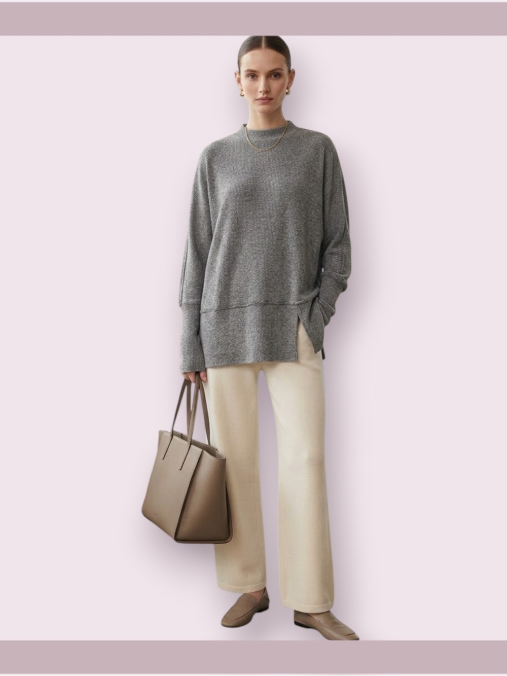 Suzanne Betro Heathered Gray Ribbed Mock Neck Tunic Top - Picture 1 of 6